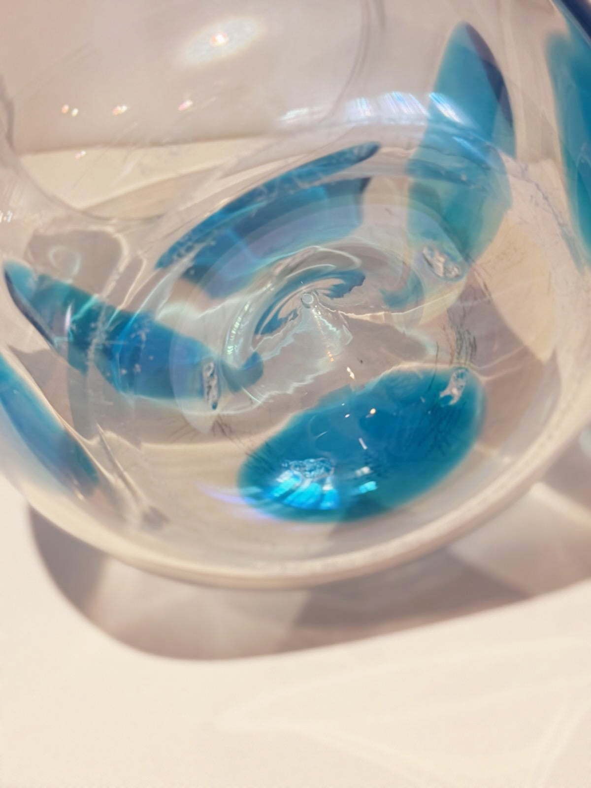 Vintage Murano Italy Hand Blown Cylinder Vase Abstract Blue Spots