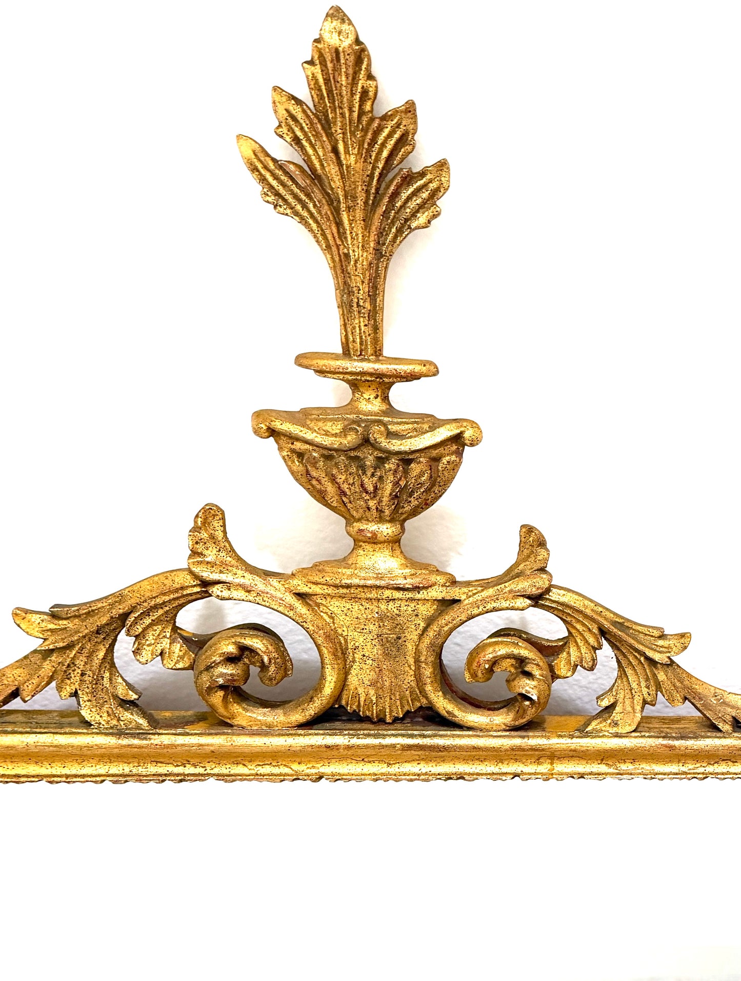 Rococo Style Italian Gold Leaf Scrolled Vase Acanthus Leaf Crest Mirror
