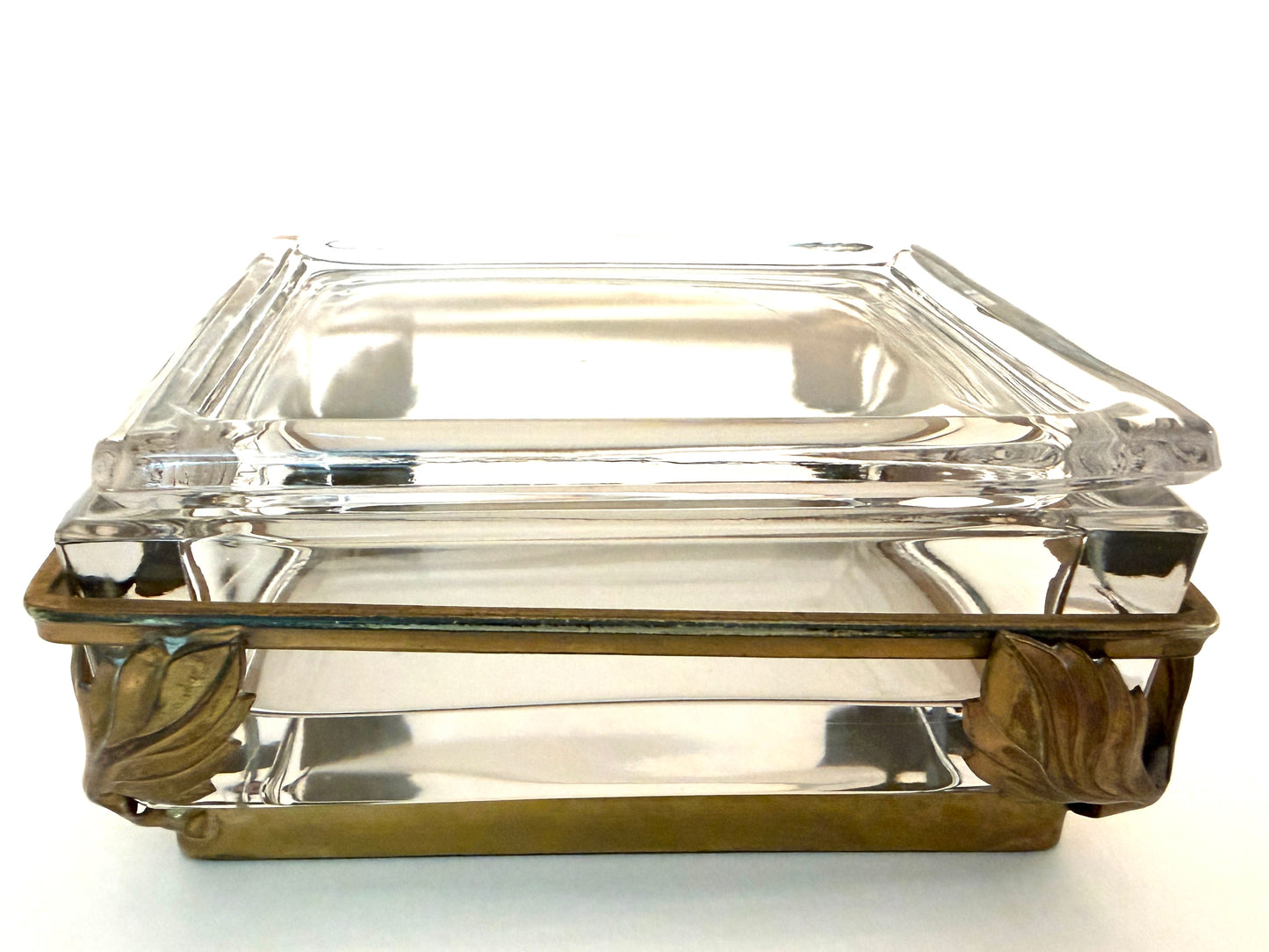 Apollo Brass Heisey Pressed Glass Leaf Design Antique Box