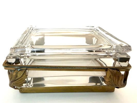 Apollo Brass Heisey Pressed Glass Leaf Design Antique Box