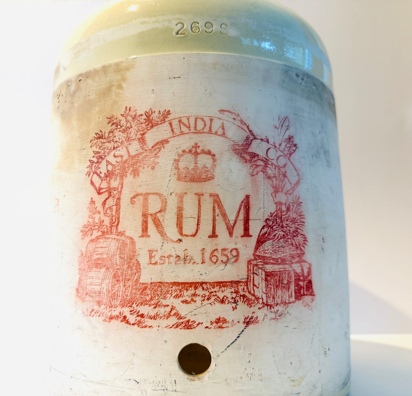 East India Co Large Stoneware Vintage Rum Crock Marked Stamped 269 S
