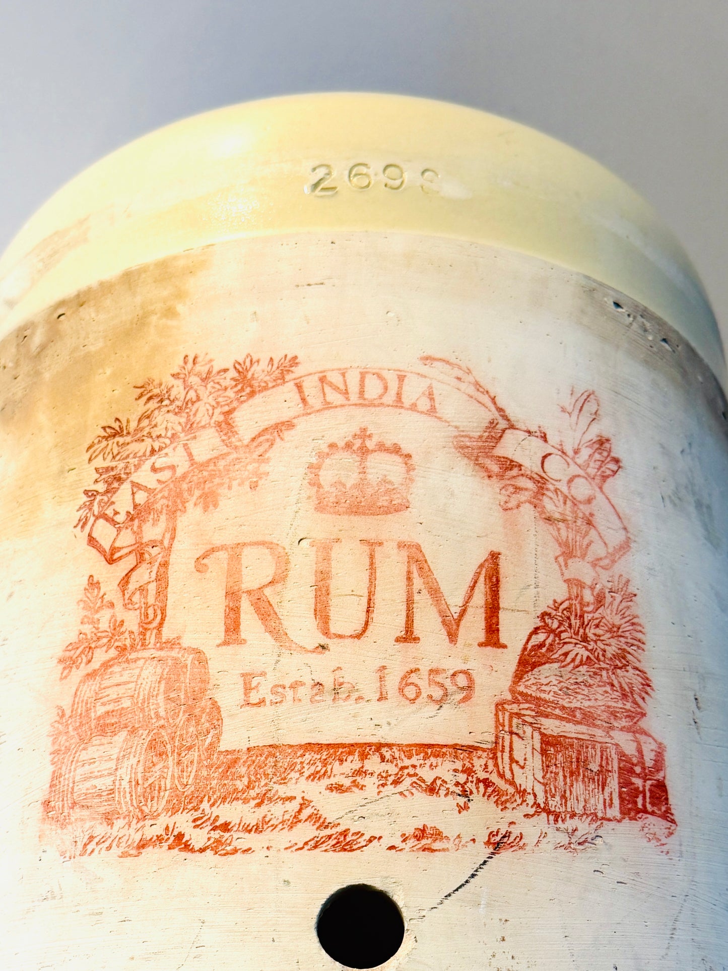 East India Co Large Stoneware Vintage Rum Crock Marked Stamped 269 S