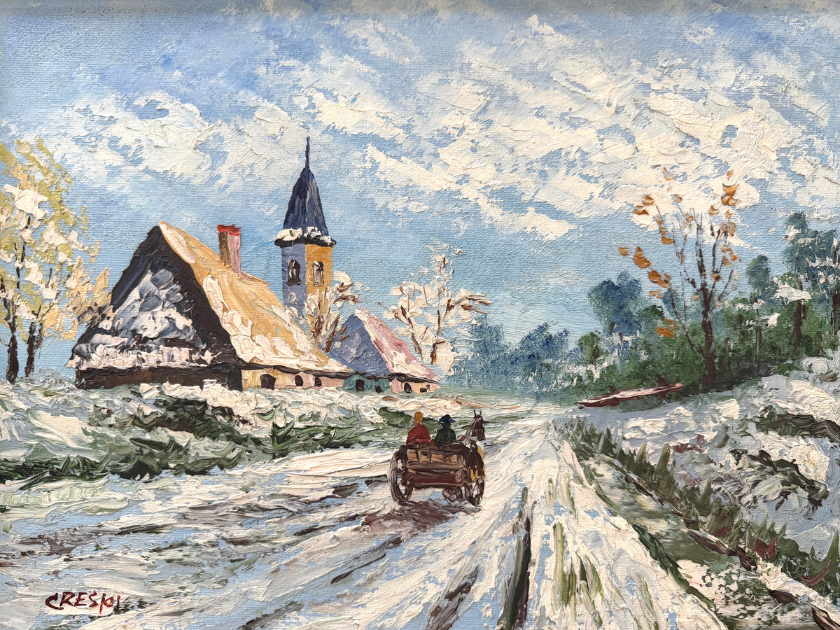 David Crespi Impressionst Winter Landscape Signed Oil On Canvas Original Frame