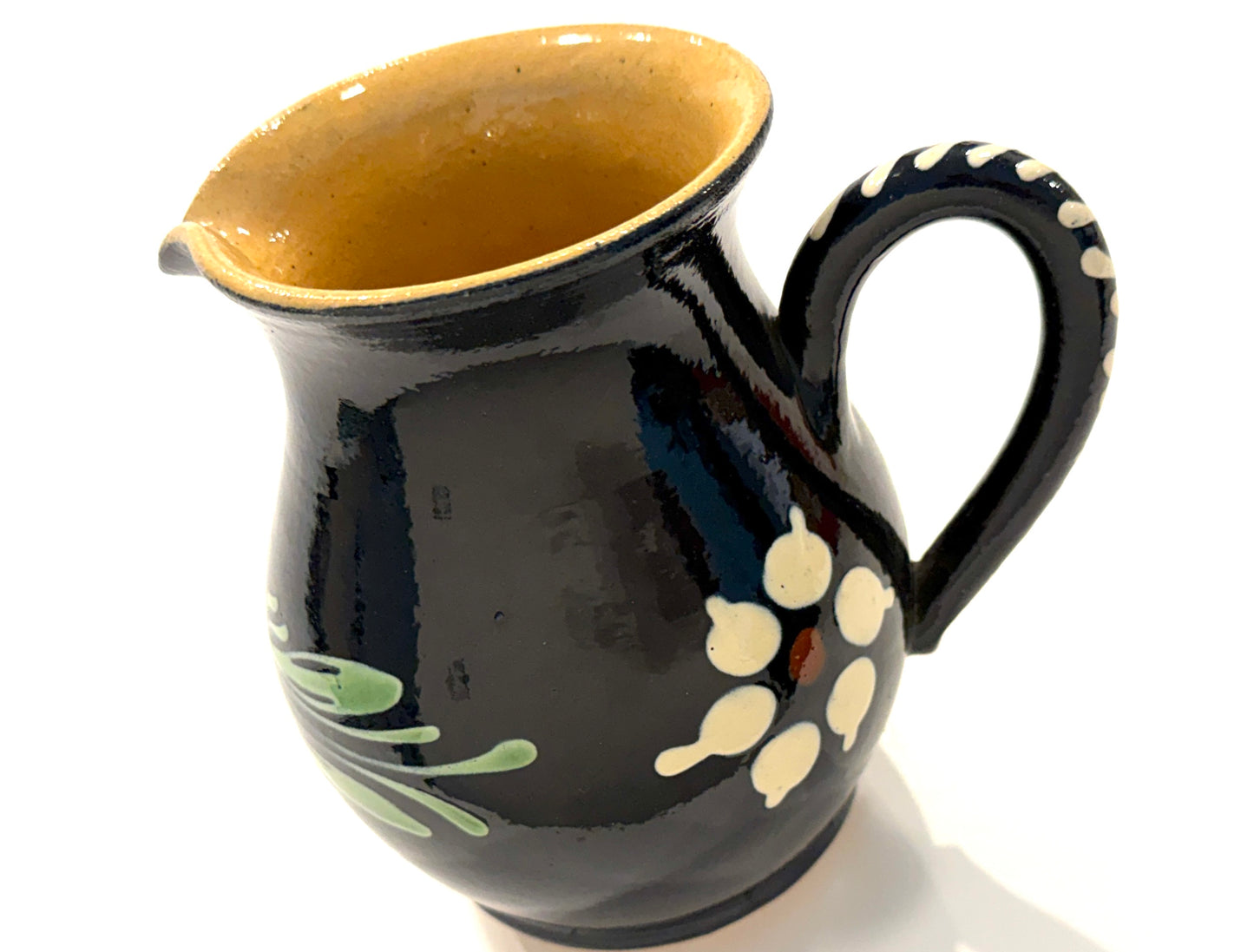 French Earthenware Cobalt Blue Glazed Ceramic Floral Pitcher