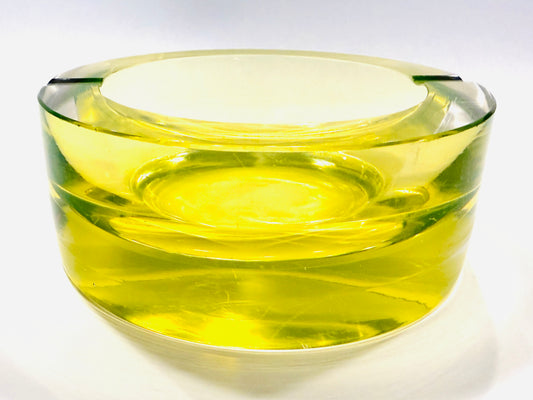 Transluscent Yellow Green Heavy Mouth Blown Glass Bowl Swedish Crystal Ashtray