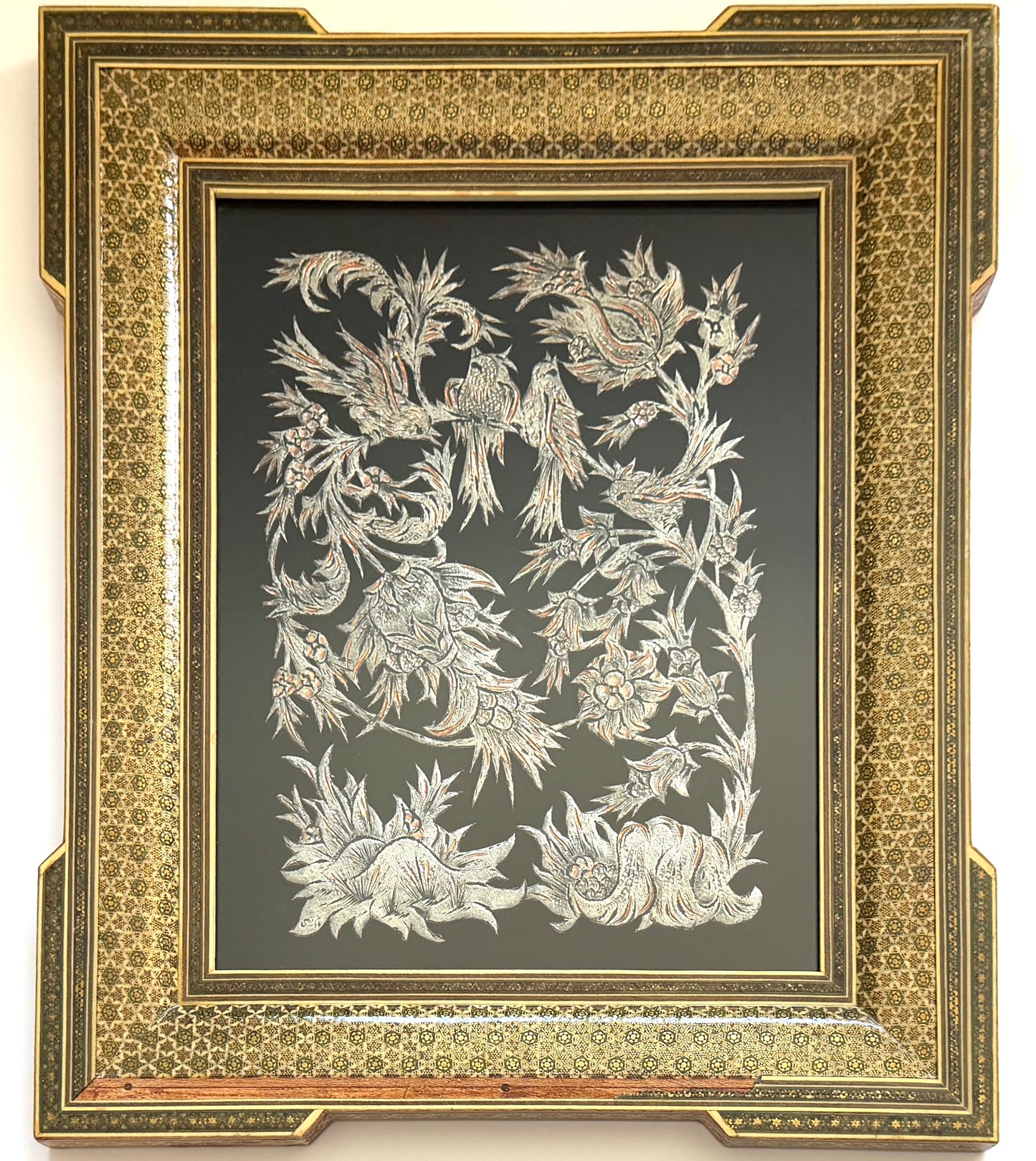 Art of Persia In Gold Silver Artist Signed Metalwork In Khatam Frame