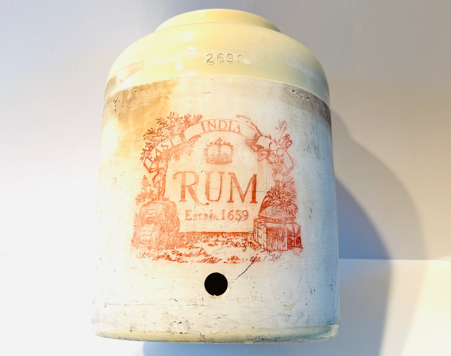 East India Co Large Stoneware Vintage Rum Crock Marked Stamped 269 S