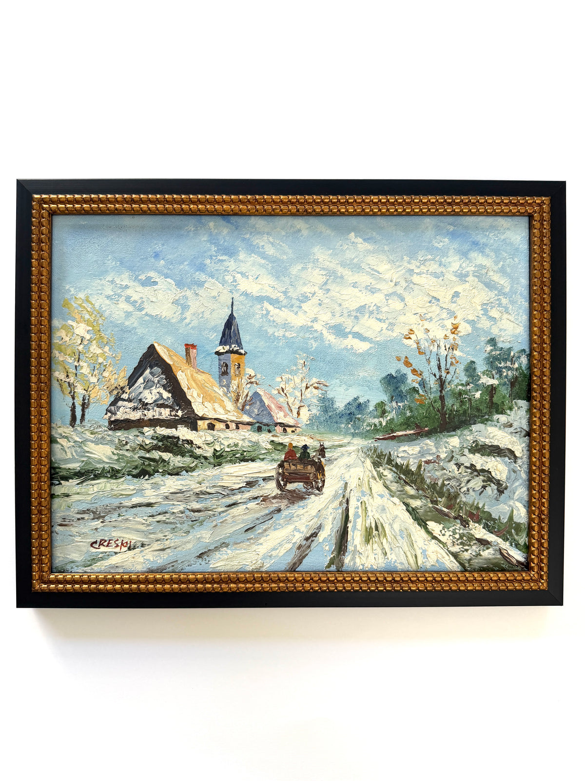David Crespi Impressionst Winter Landscape Signed Oil On Canvas Original Frame
