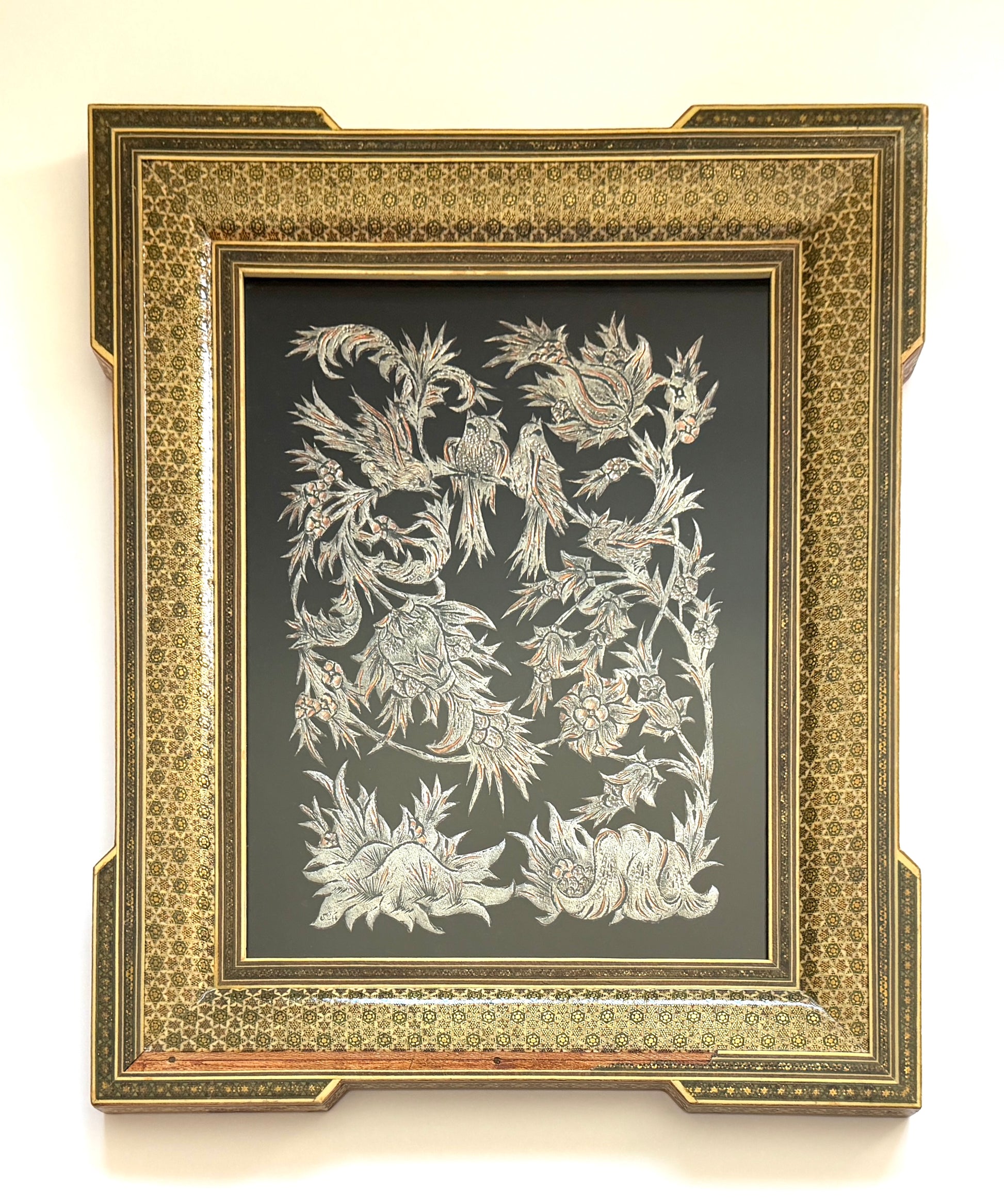 Art of Persia In Gold Silver Artist Signed Metalwork In Khatam Frame