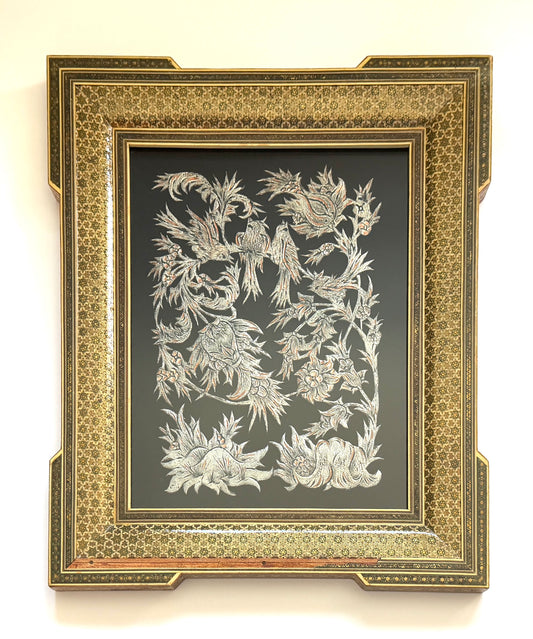 Art of Persia In Gold Silver Artist Signed Metalwork In Khatam Frame