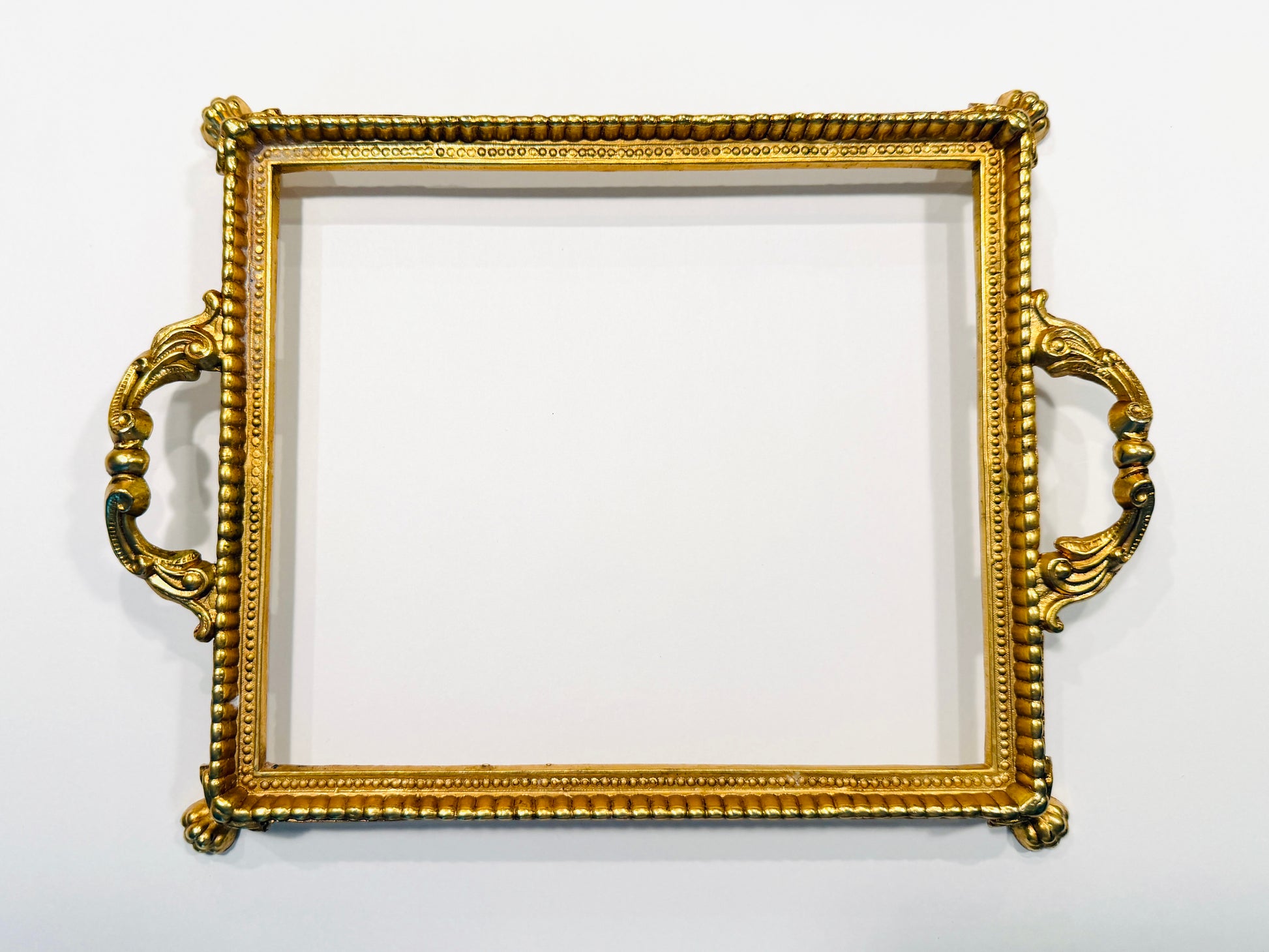 Italian Style Gilded Vintage Glass Base Double Handles Twisted Rope Vanity Tray