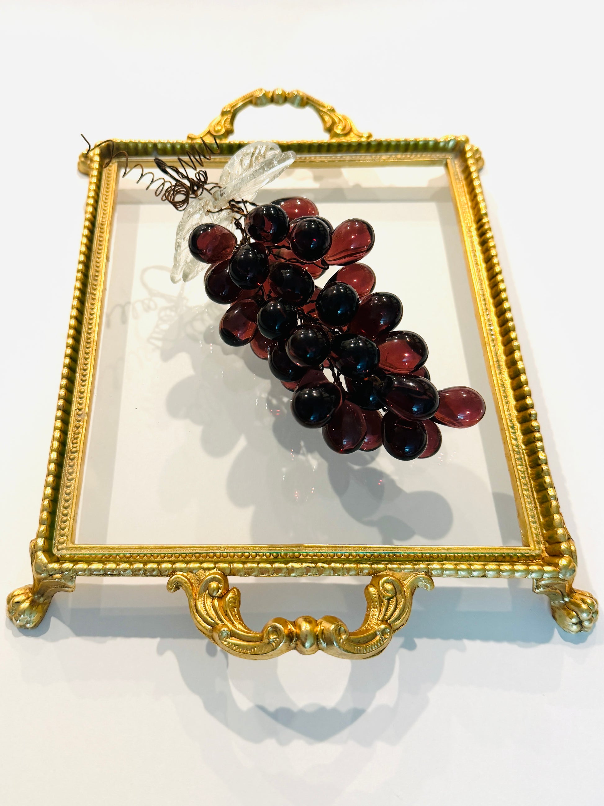 Italian Style Gilded Vintage Glass Base Double Handles Twisted Rope Vanity Tray