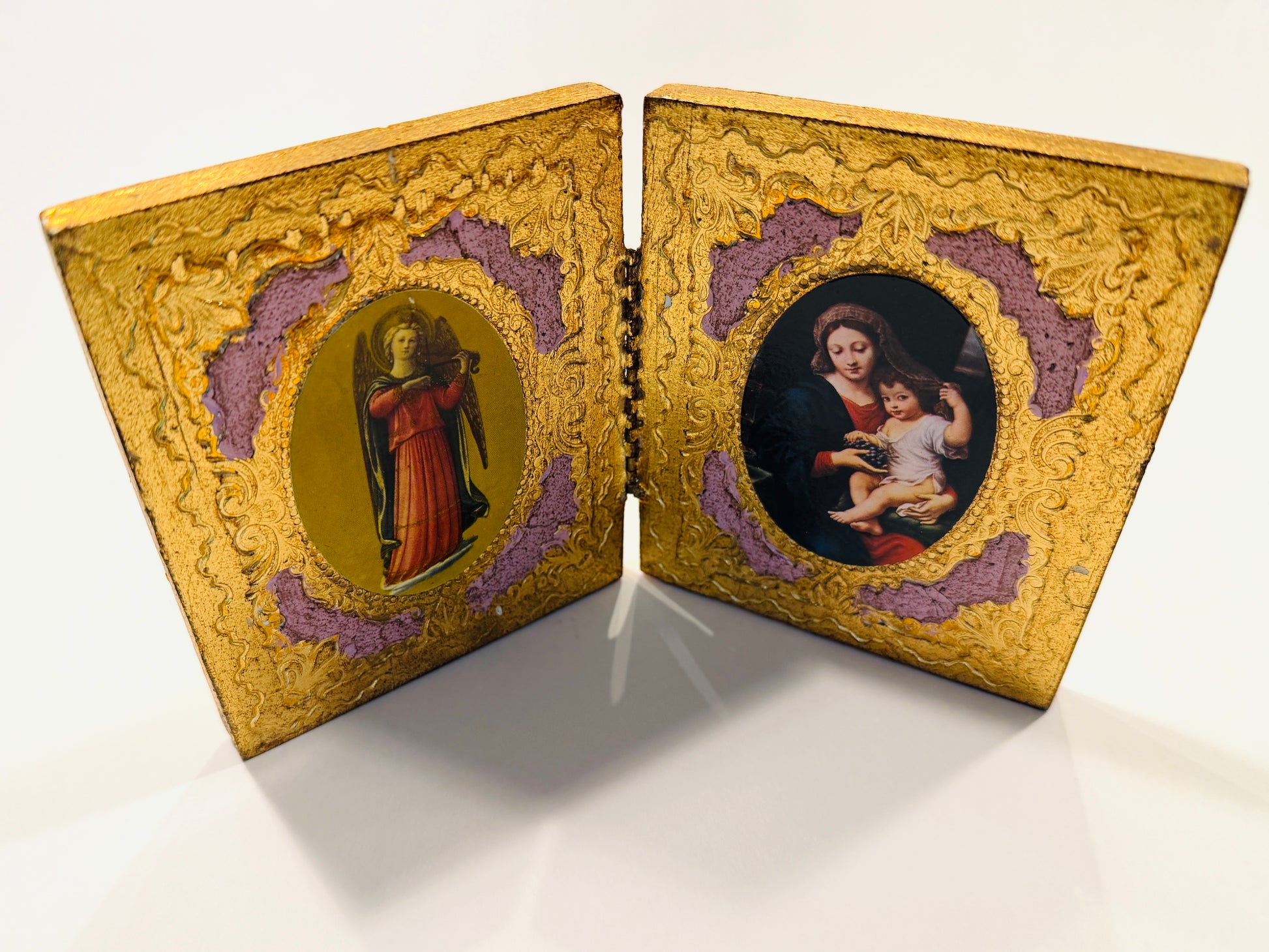 Madonna Child Raphael Inspire Vintage Angel Dyptich Florentine Byfold Panels