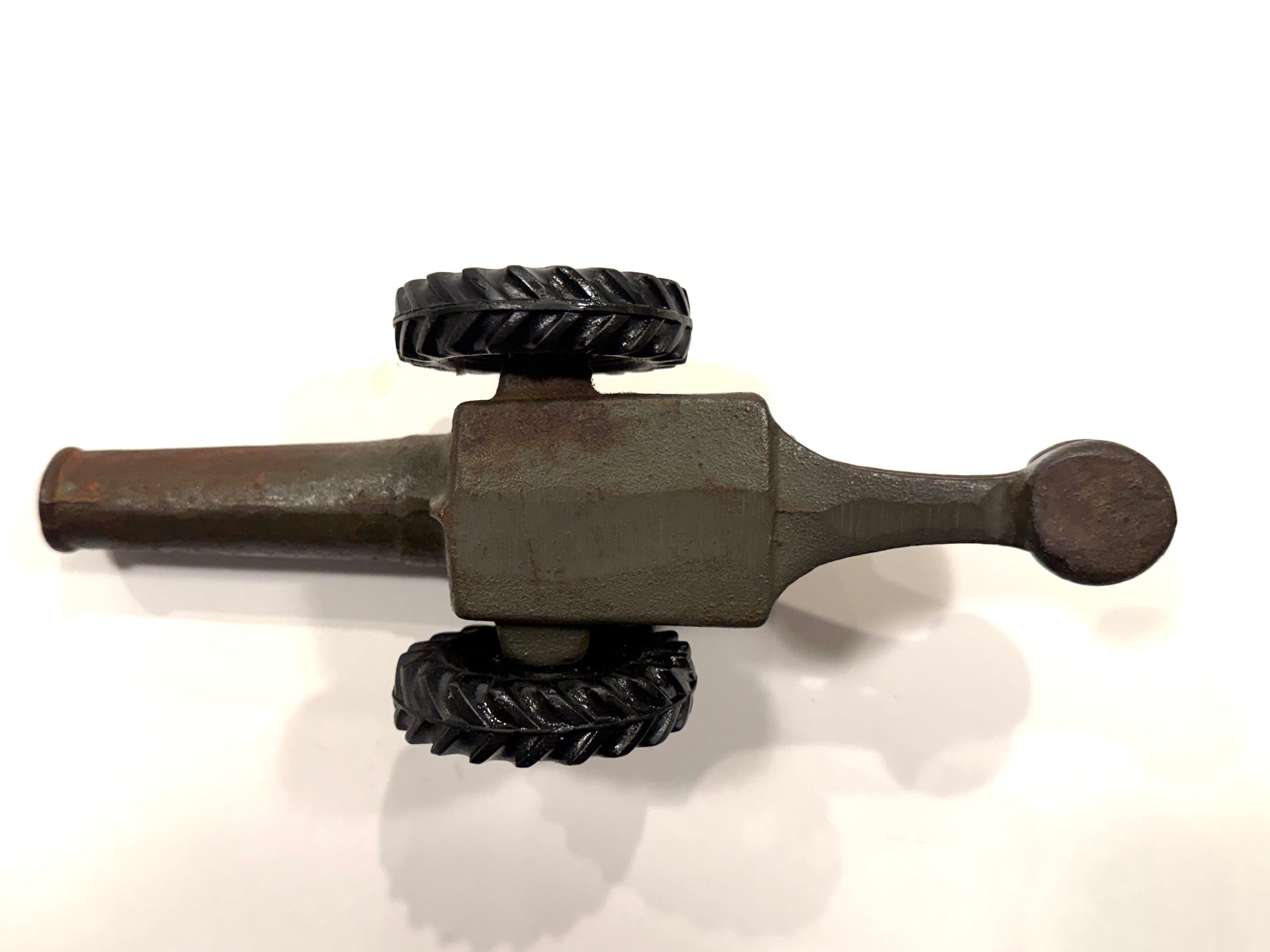 Vintage Cast Iron Cannon On Rubber Wheels 