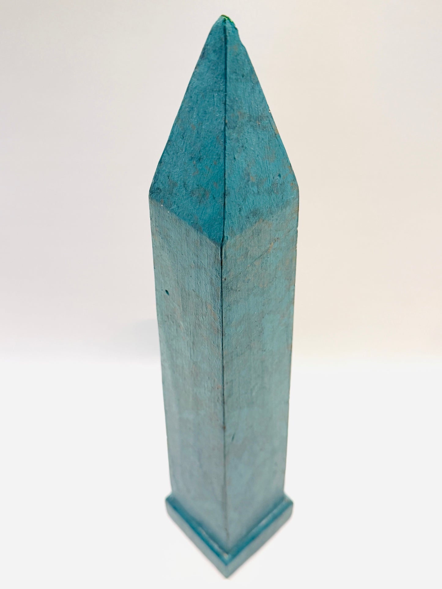 Folk Art Hand Painted Seafoam Carved Monumental Obelisk