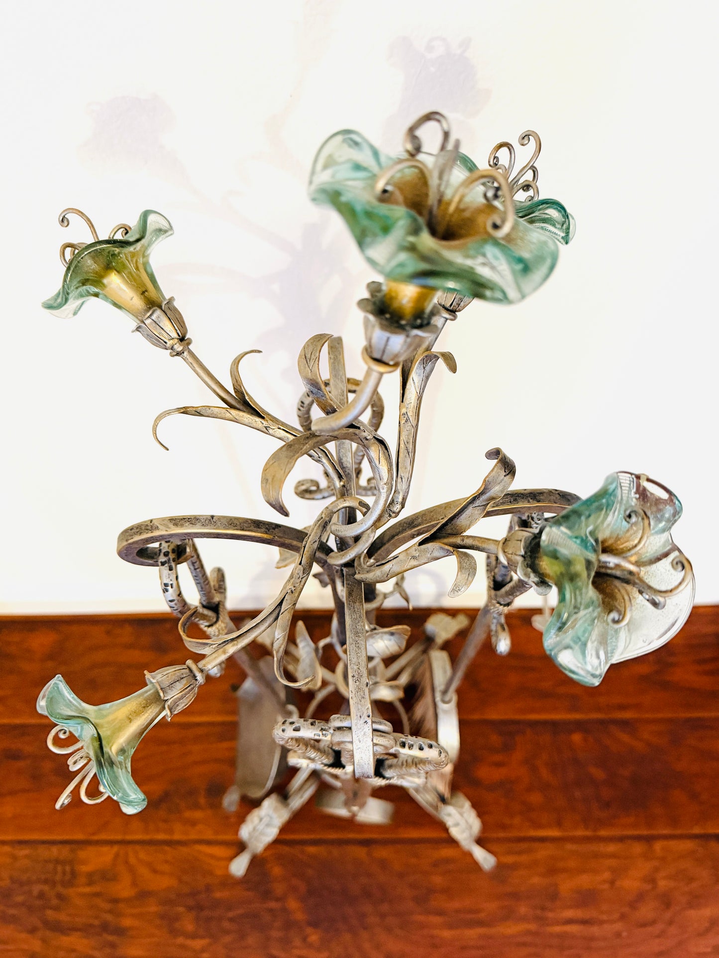 Janice Minor Design Wrought Iron Glass Amaryllis Fireplace Tool Set