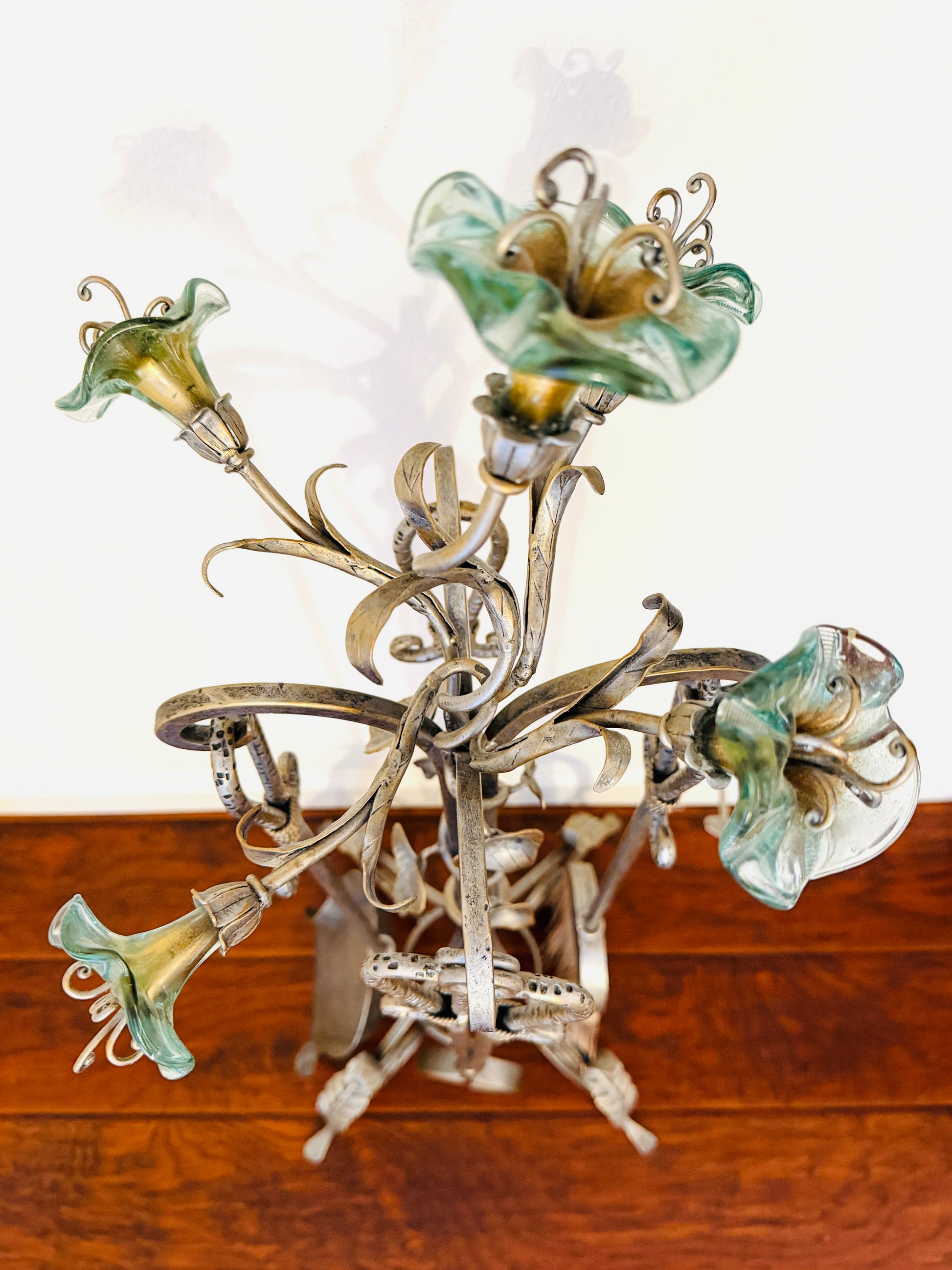 Janice Minor Design Wrought Iron Glass Amaryllis Fireplace Tool Set