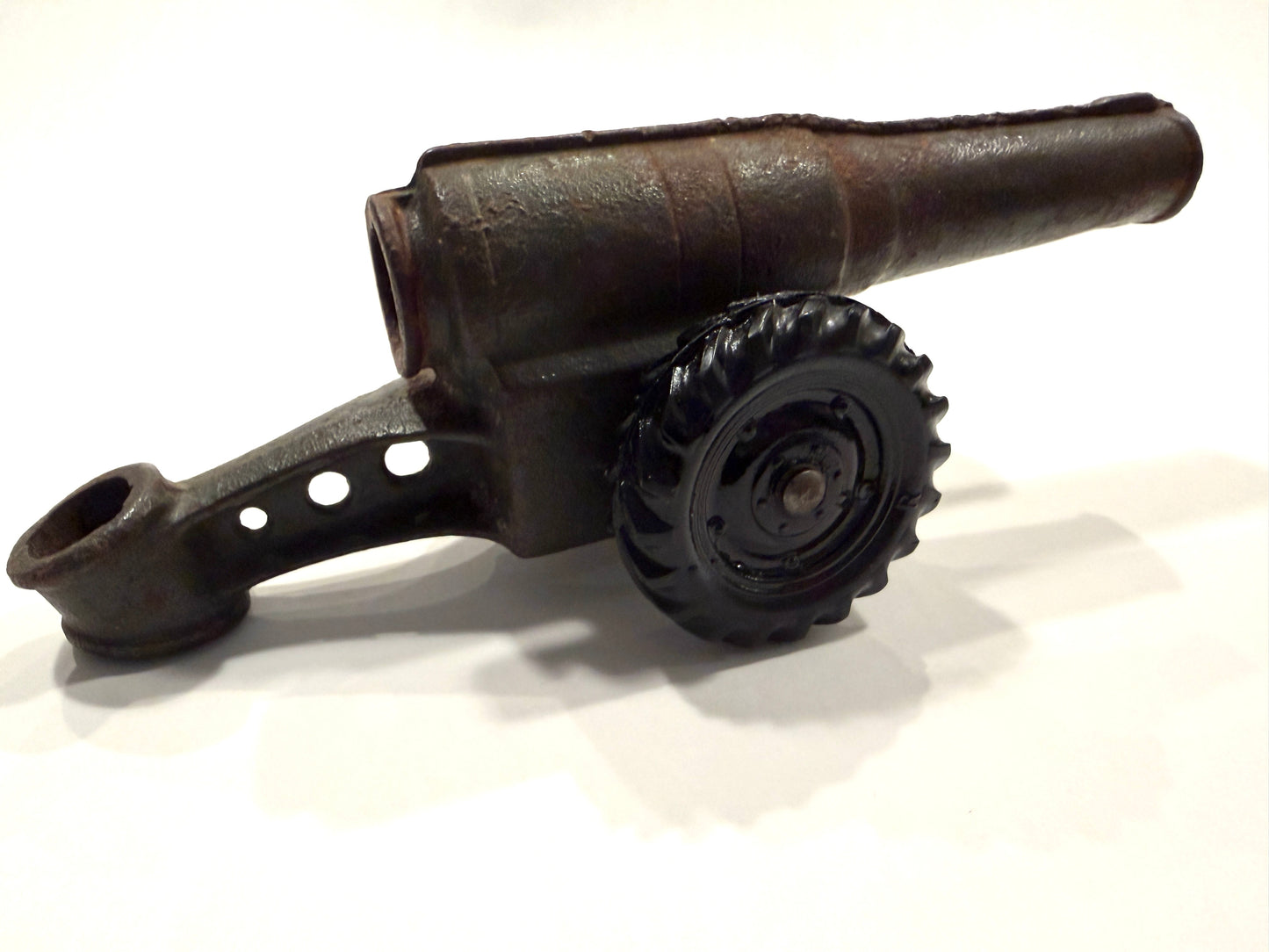 Vintage Cast Iron Cannon On Rubber Wheels 