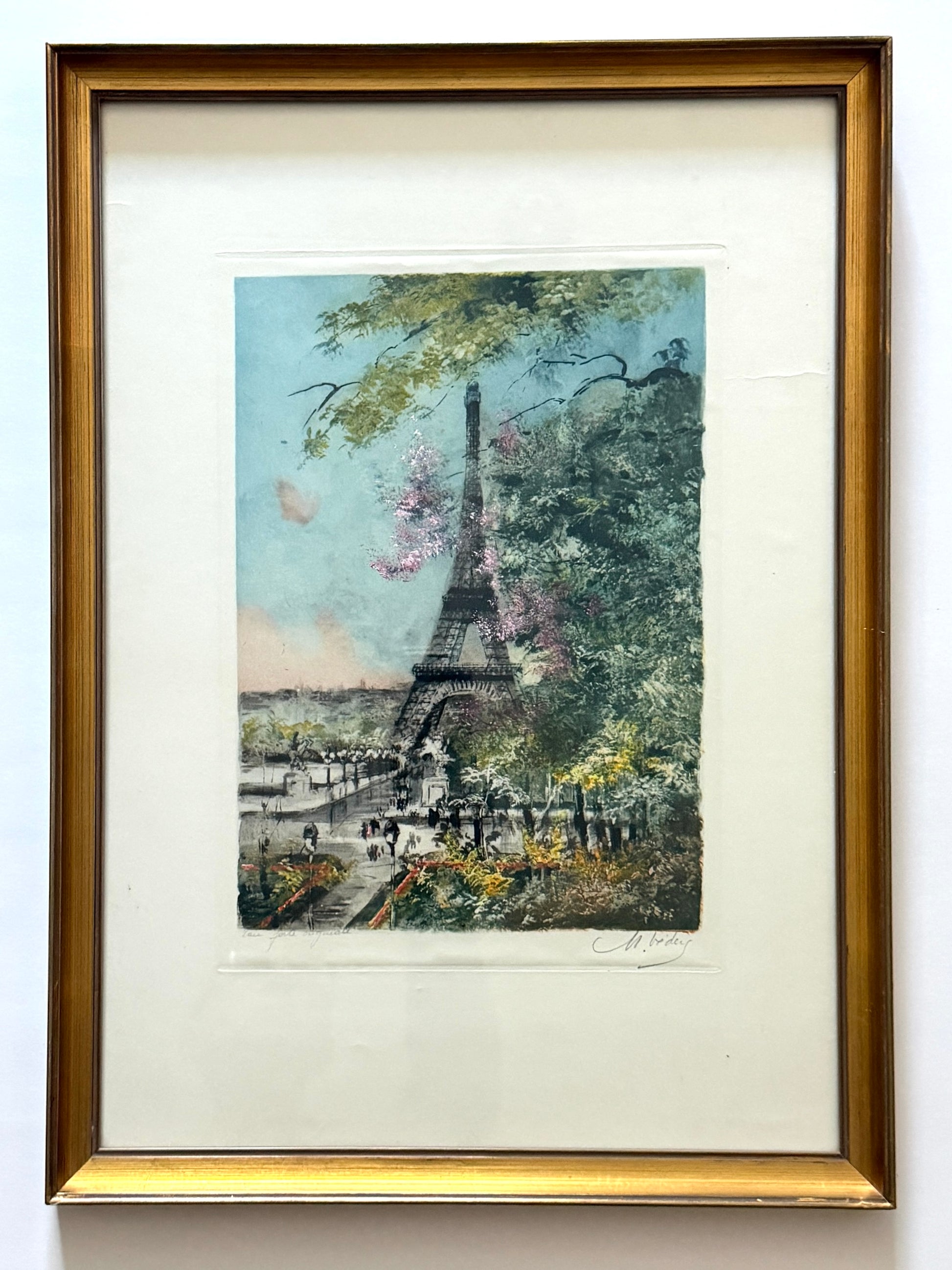Eugene Veder Eiffel Tower Paris France Eau Forte Originale Signed Gouache