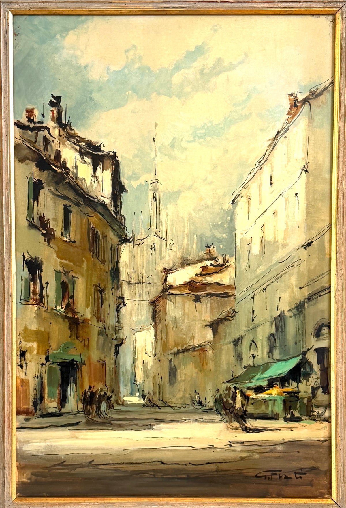 G Frati Italy City Landscape Impressionist Signed Oil on Canvas
