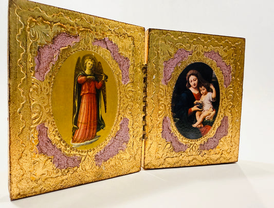 Madonna Child Raphael Inspire Vintage Angel Dyptich Florentine Byfold Panels