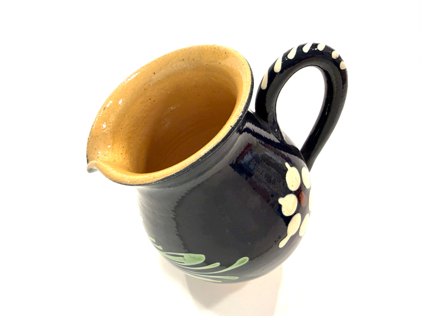 French Earthenware Cobalt Blue Glazed Ceramic Floral Pitcher