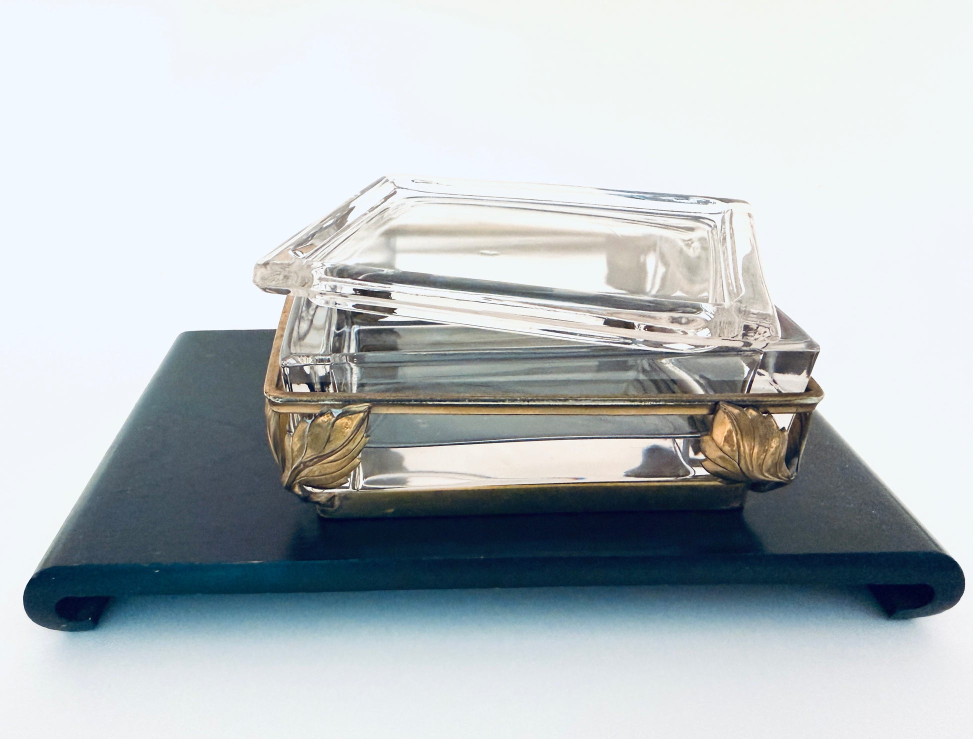 Apollo Brass Heisey Pressed Glass Leaf Design Antique Box
