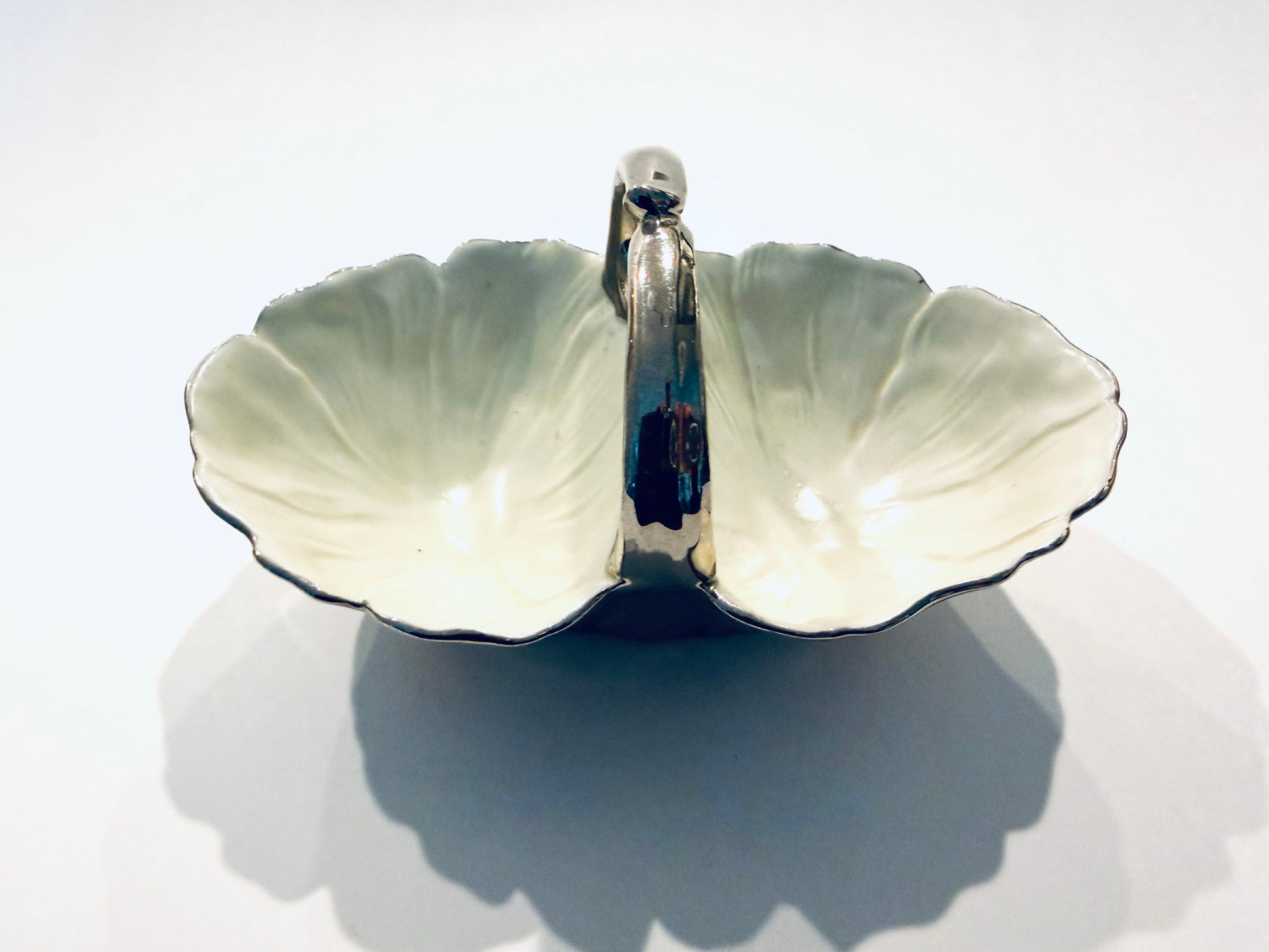 Silver Overlay Scallop Porcelain Serving Basket Made In Czechoslovakia