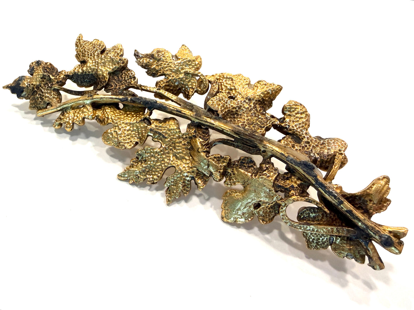 Bronze Gilded Grapevine Leaf With Cluster Berries