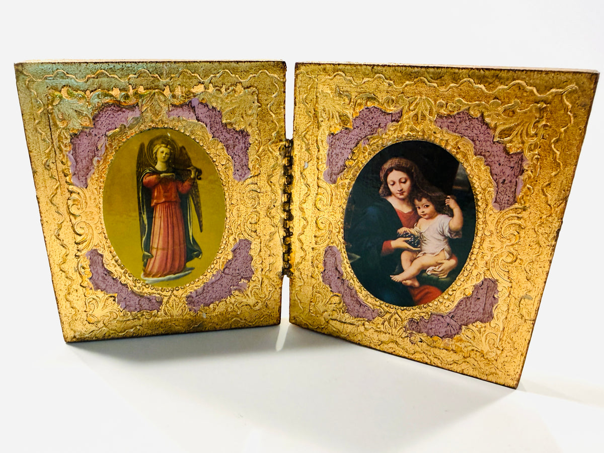Madonna Child Raphael Inspire Vintage Angel Dyptich Florentine Byfold Panels