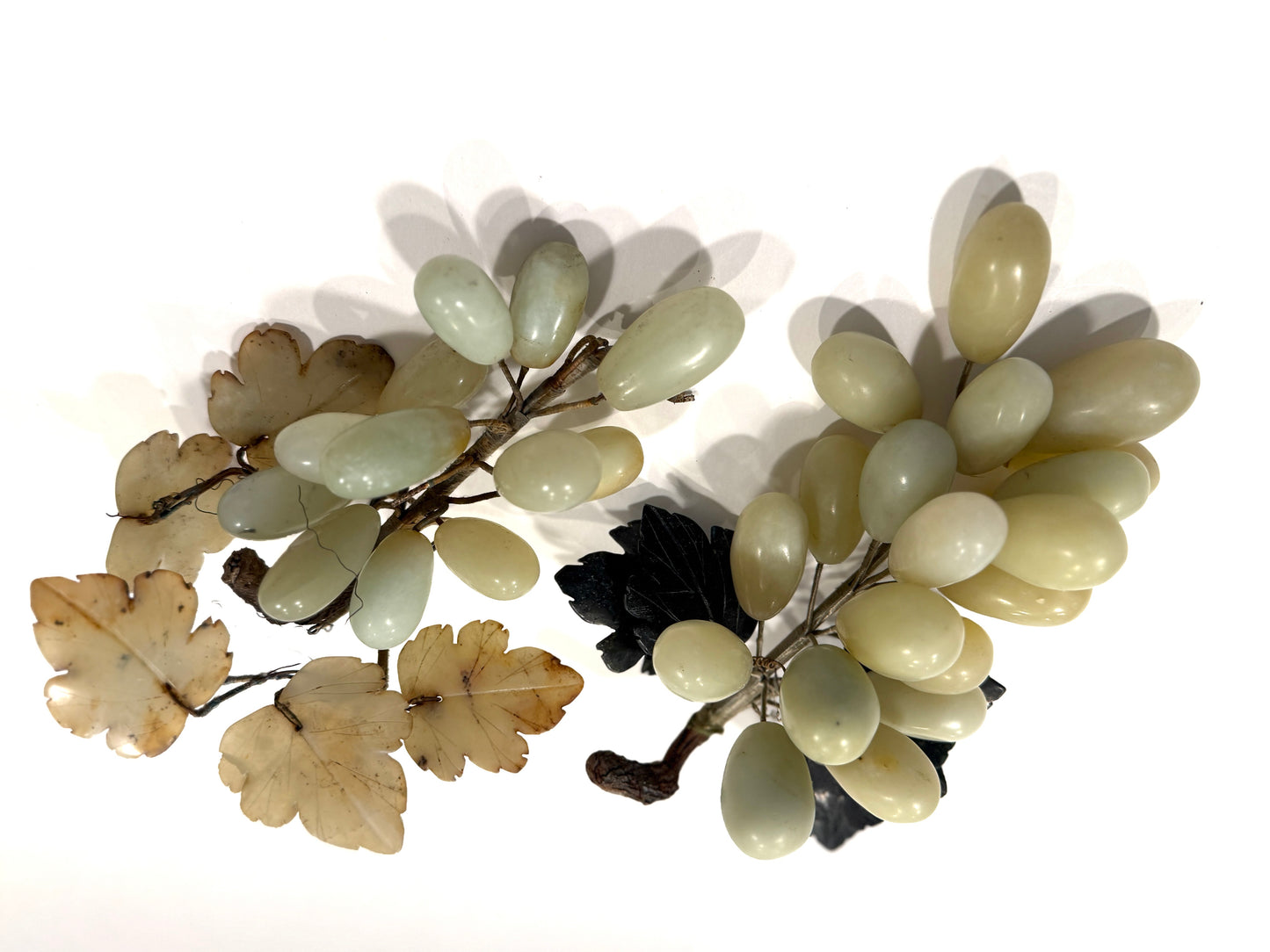 Chinese 20th Century Green Jade Agate Grape Clusters Fruit Sculptures