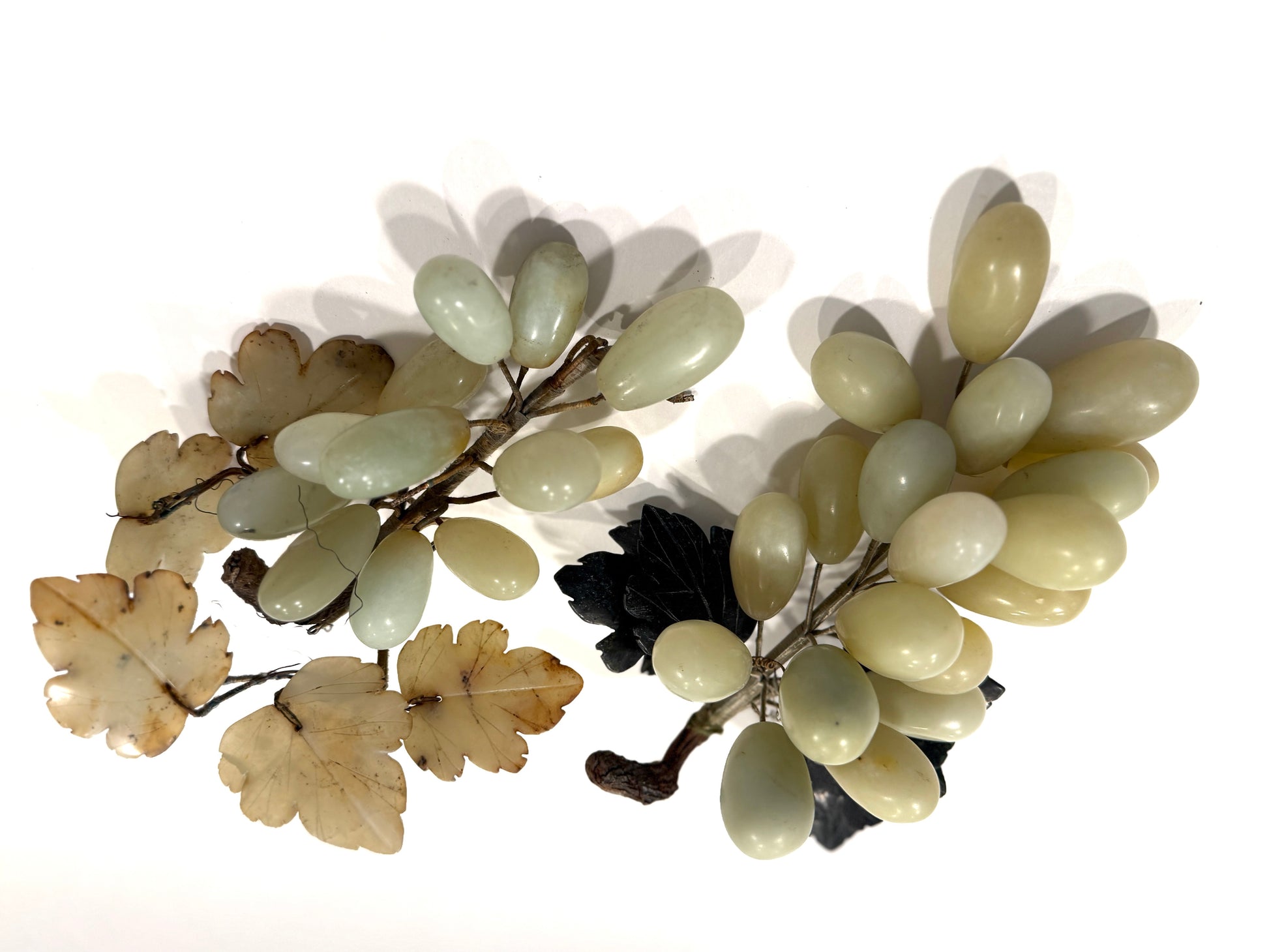 Chinese 20th Century Green Jade Agate Grape Clusters Fruit Sculptures