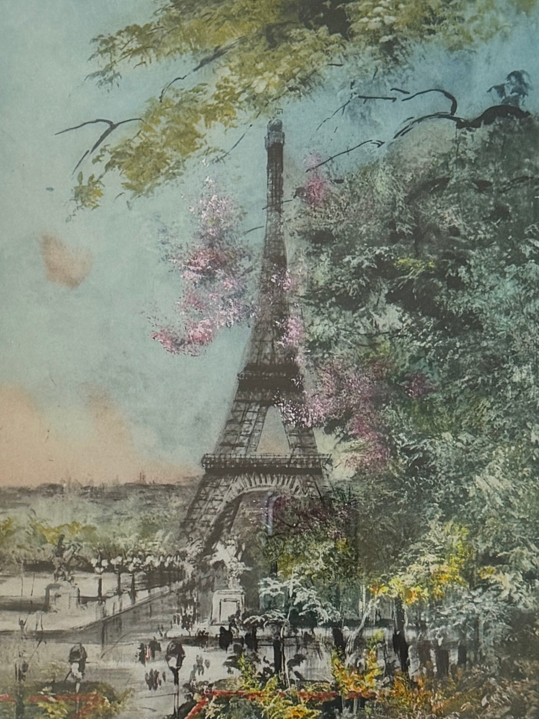 Eugene Veder Eiffel Tower Paris France Eau Forte Originale Signed Gouache