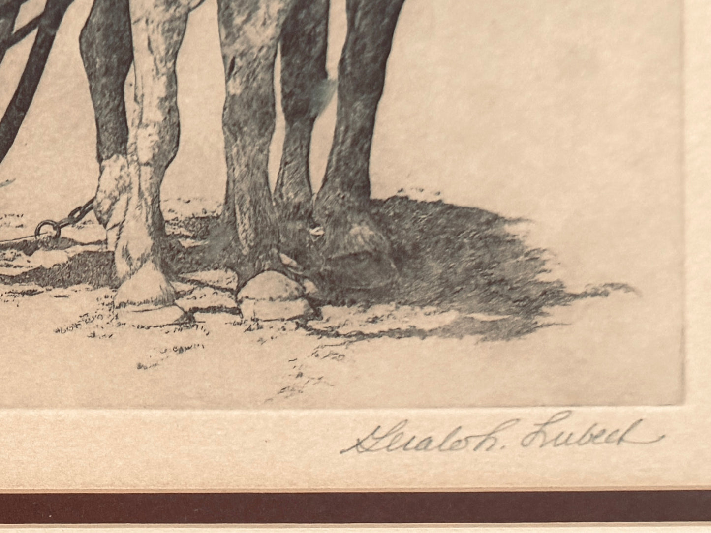 Black and white illustration of horse hooves on a textured beige background