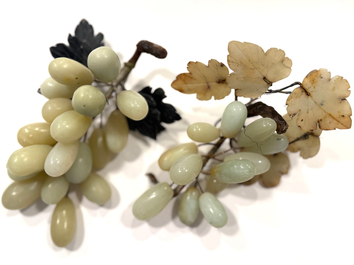 Chinese 20th Century Green Jade Agate Grape Clusters Fruit Sculptures