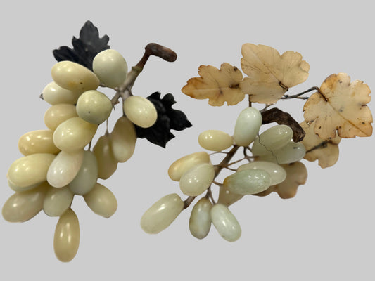 Chinese 20th Century Green Jade Agate Grape Clusters Sculptures