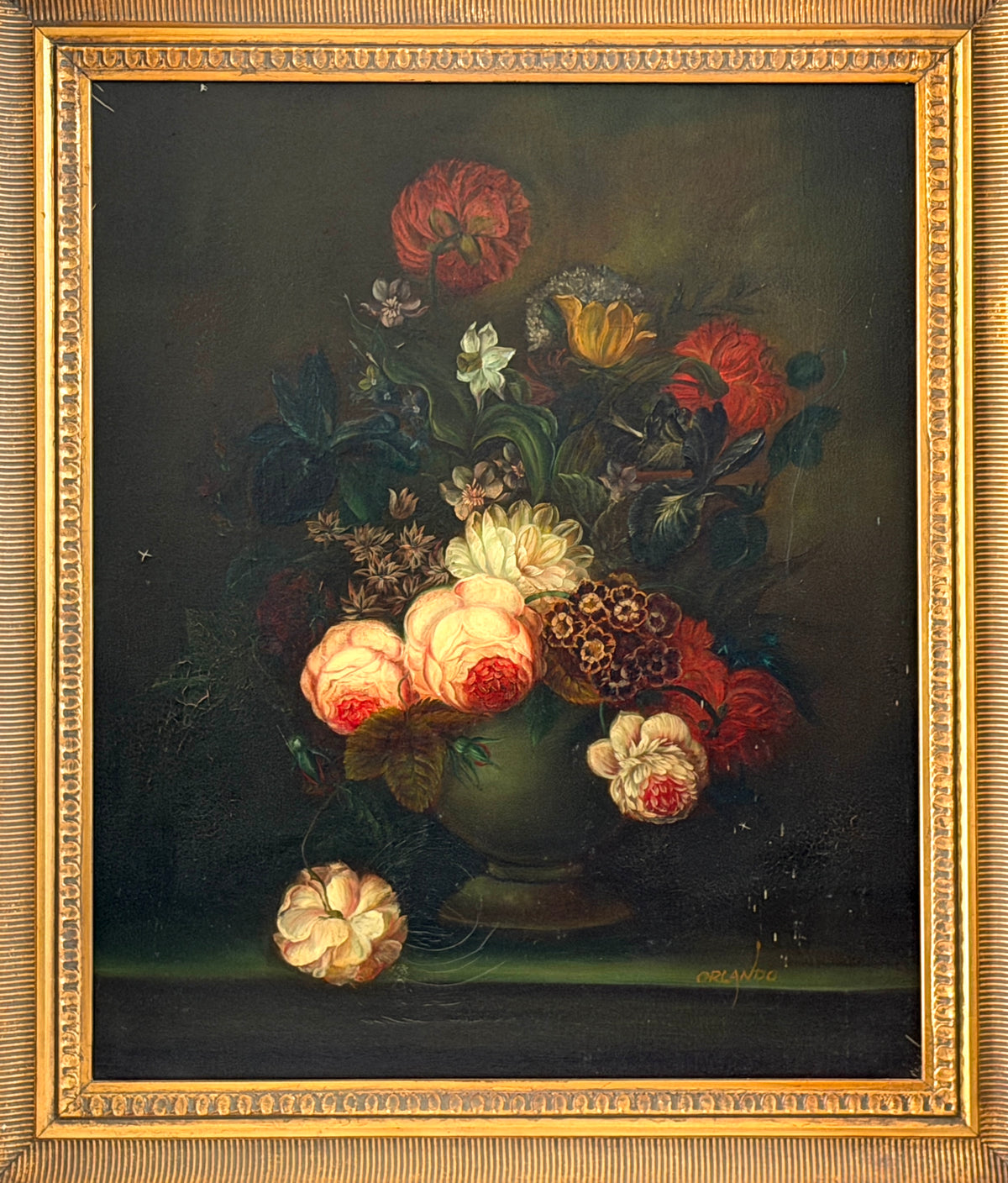 Orlando Still Life Flowers In A Vase Signed Oil On Canvas