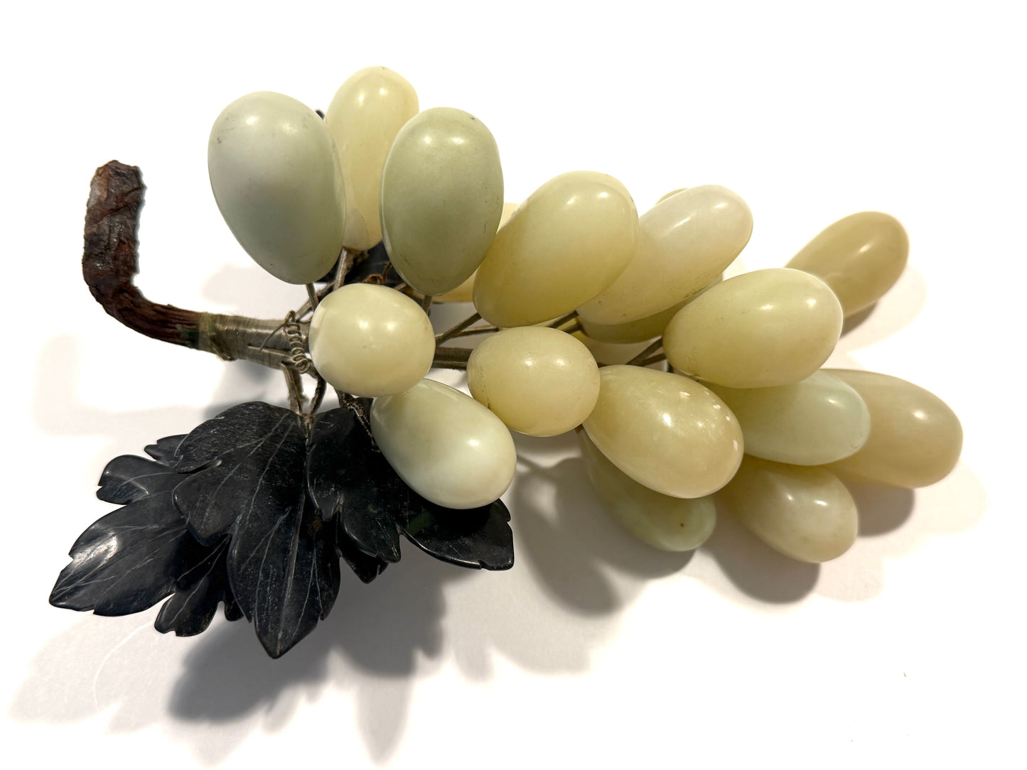 Chinese 20th Century Green Jade Agate Grape Clusters Fruit Sculptures