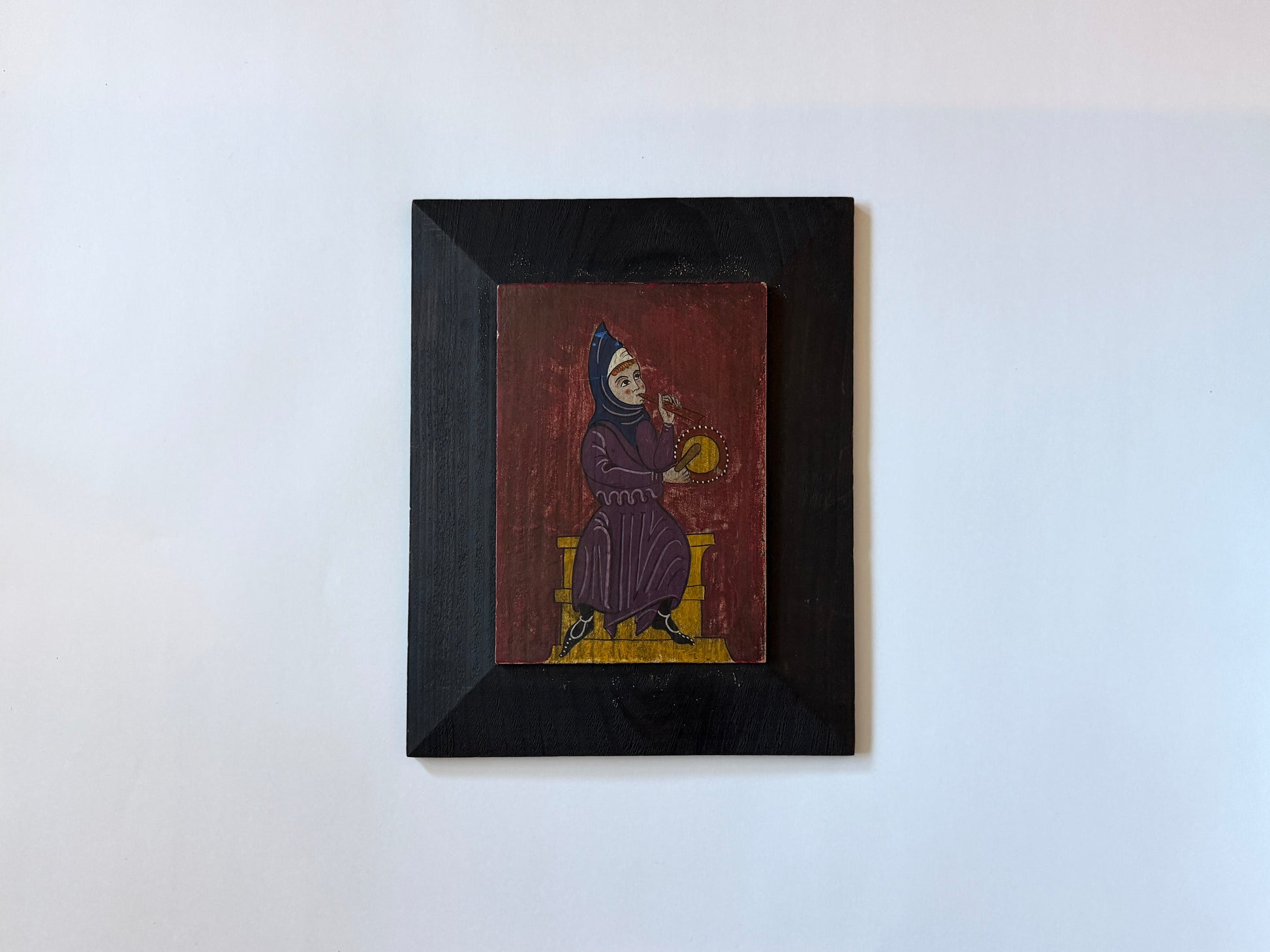 Medieval Spanish Flemish Musical Folk Art On Panel