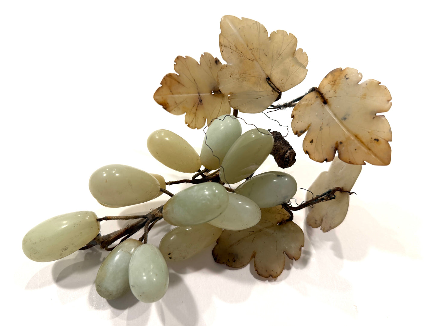 Chinese 20th Century Green Jade Agate Grape Clusters Fruit Sculptures