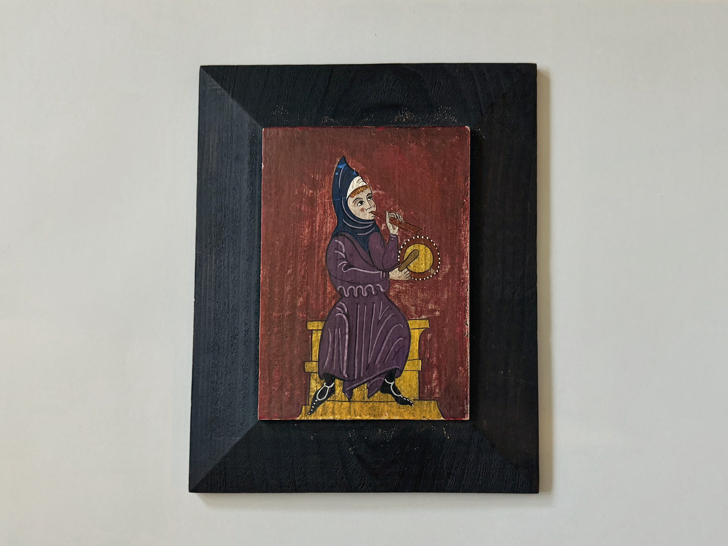 Medieval Spanish Flemish Musical Folk Art On Panel