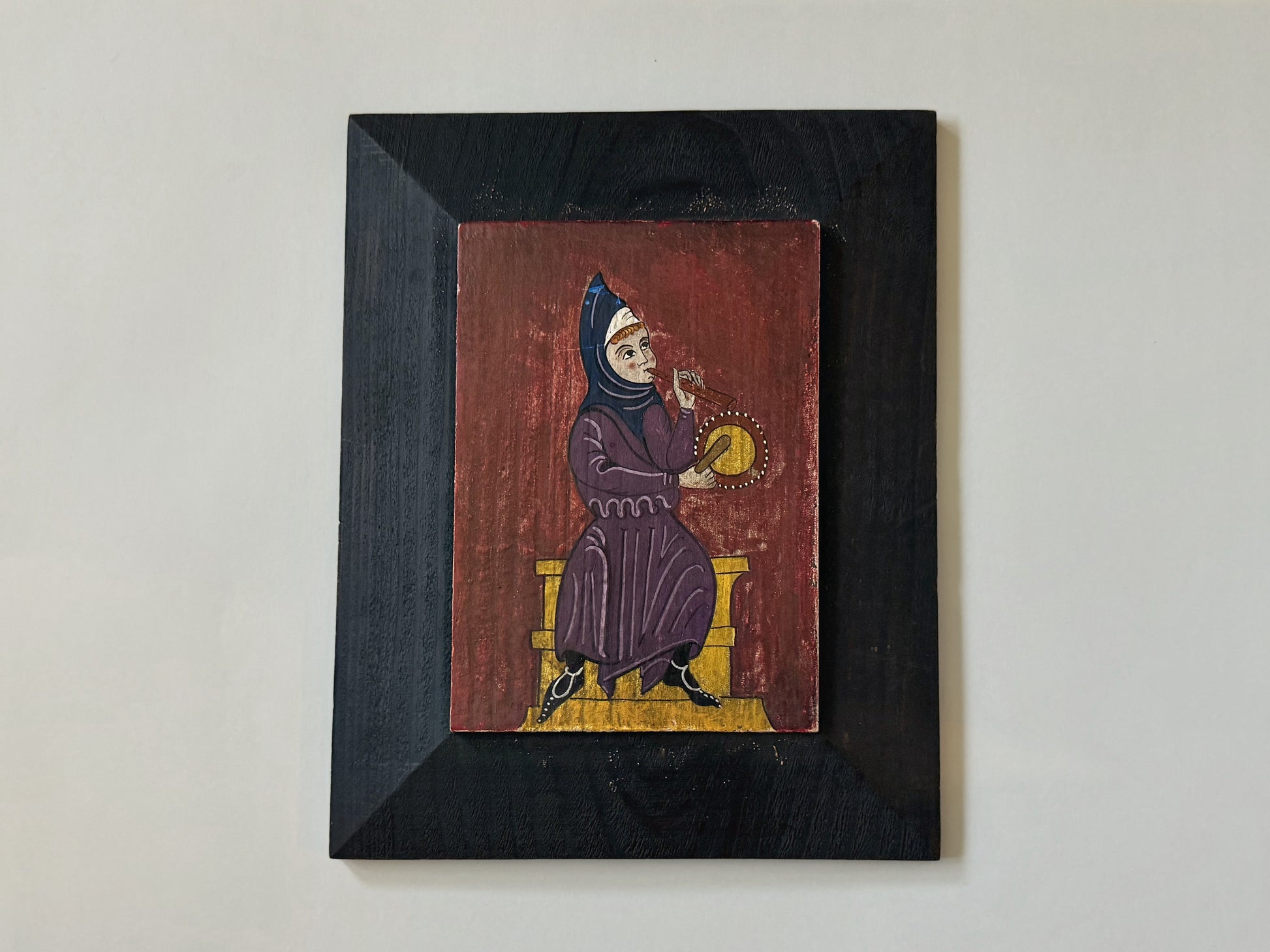 Medieval Spanish Flemish Musical Folk Art On Panel