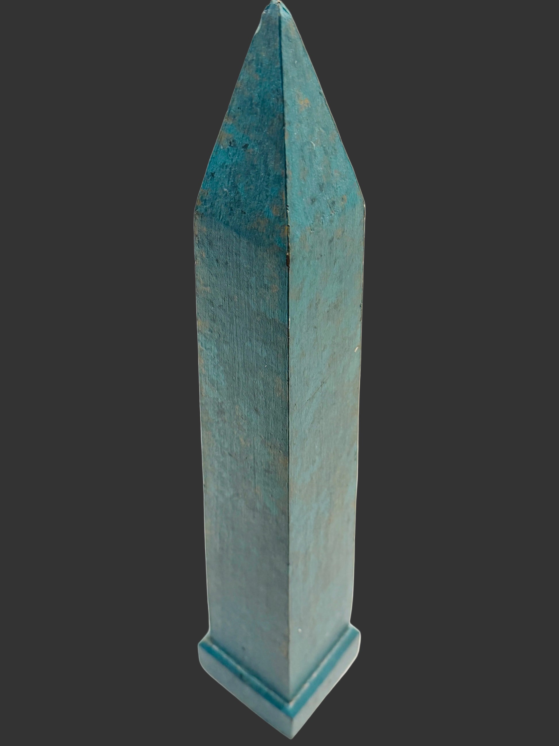 Folk Art Hand Painted Seafoam Carved Monumental Obelisk