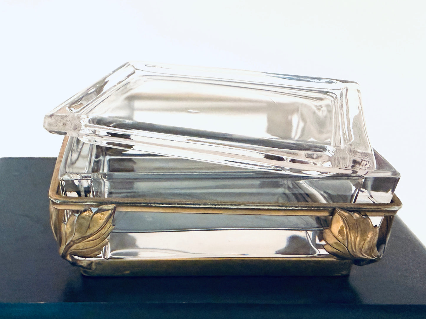 Apollo Brass Heisey Pressed Glass Leaf Design Antique Box