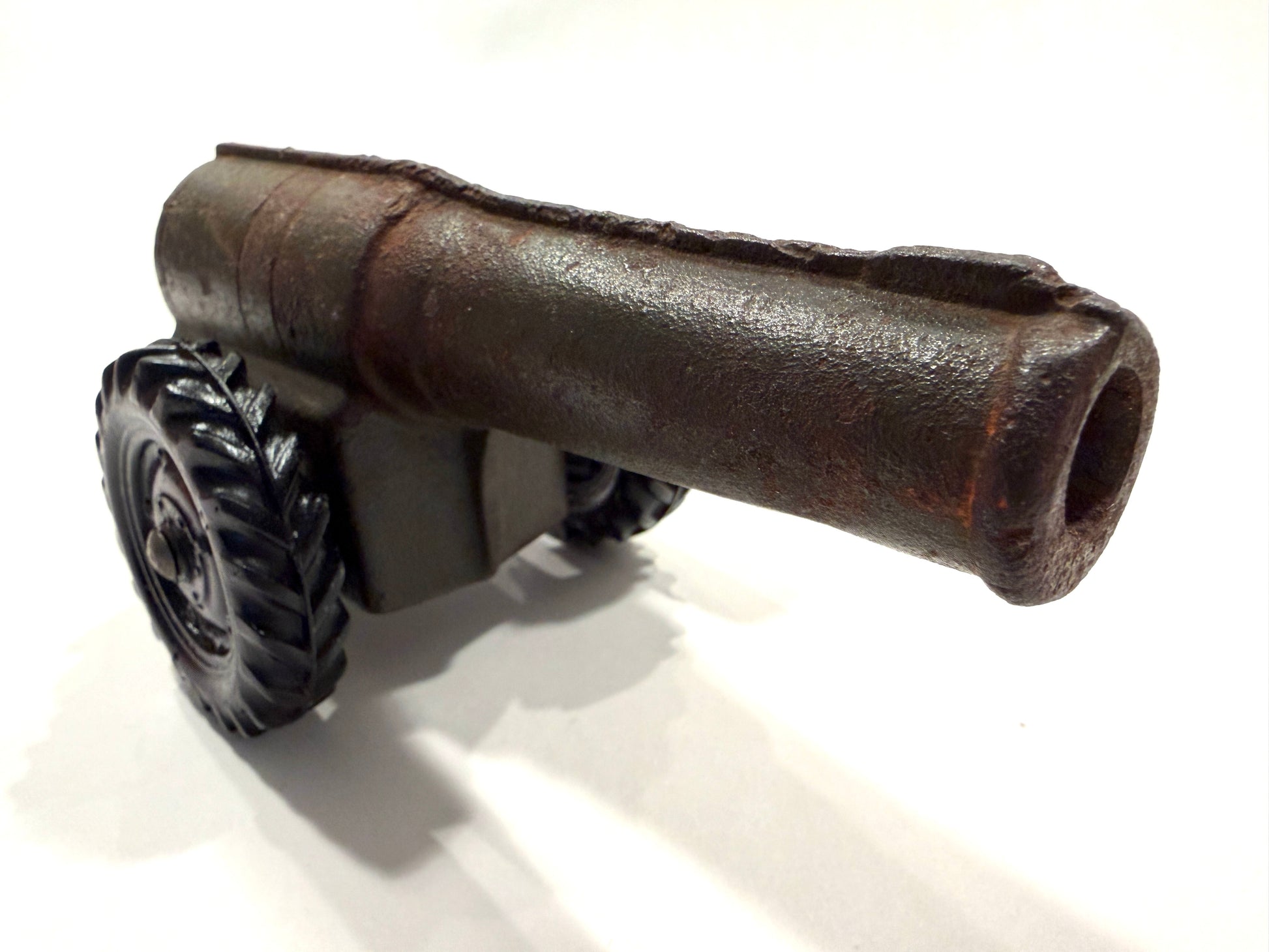 Vintage Cast Iron Cannon On Rubber Wheels 