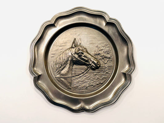 Germany Pewter Ribbed Horse Head Relief Wall Plate SKS Zinn Design