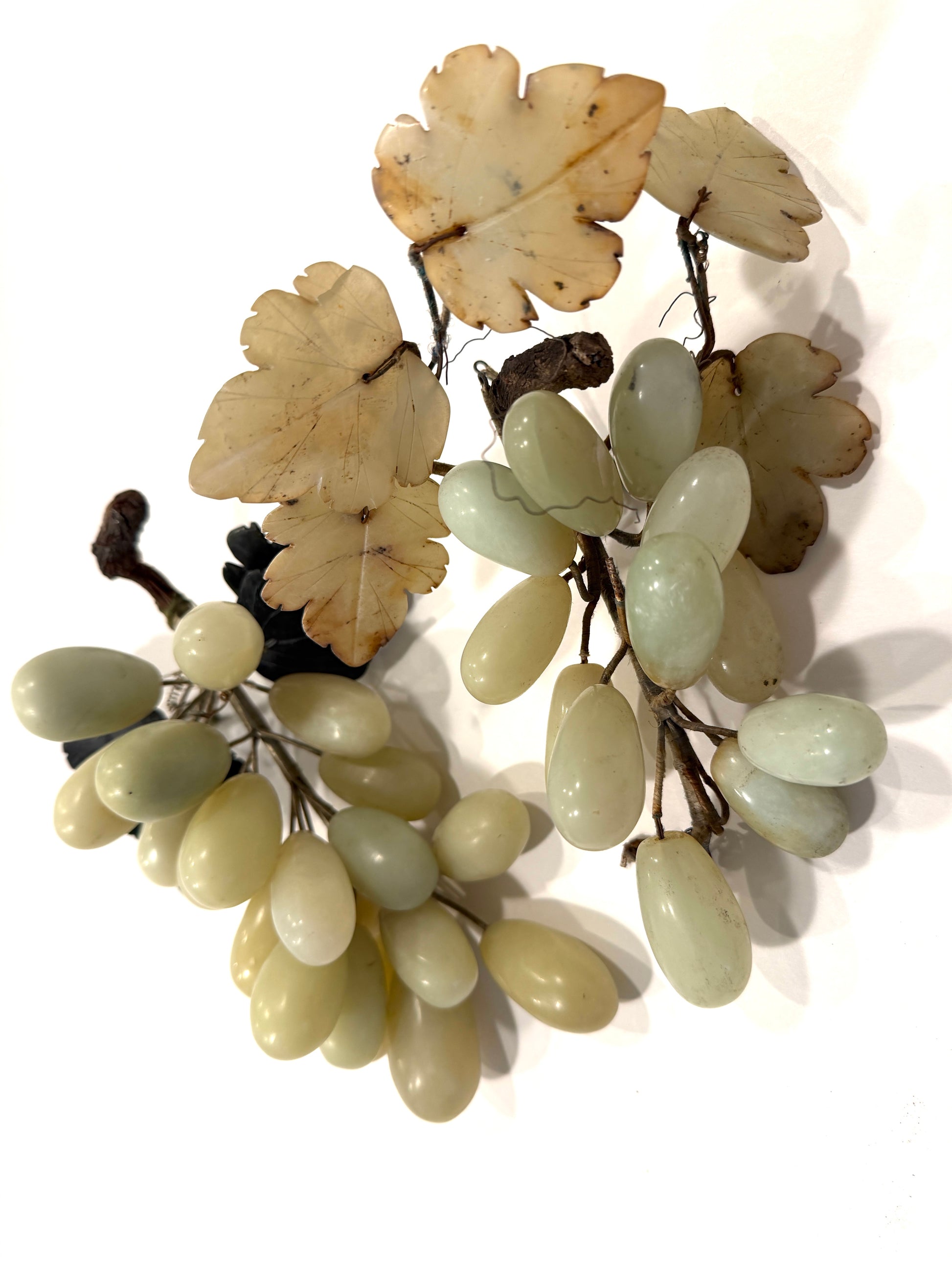 Chinese 20th Century Green Jade Agate Grape Clusters Fruit Sculptures