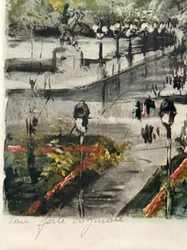 Eugene Veder Eiffel Tower Paris France Eau Forte Originale Signed Gouache