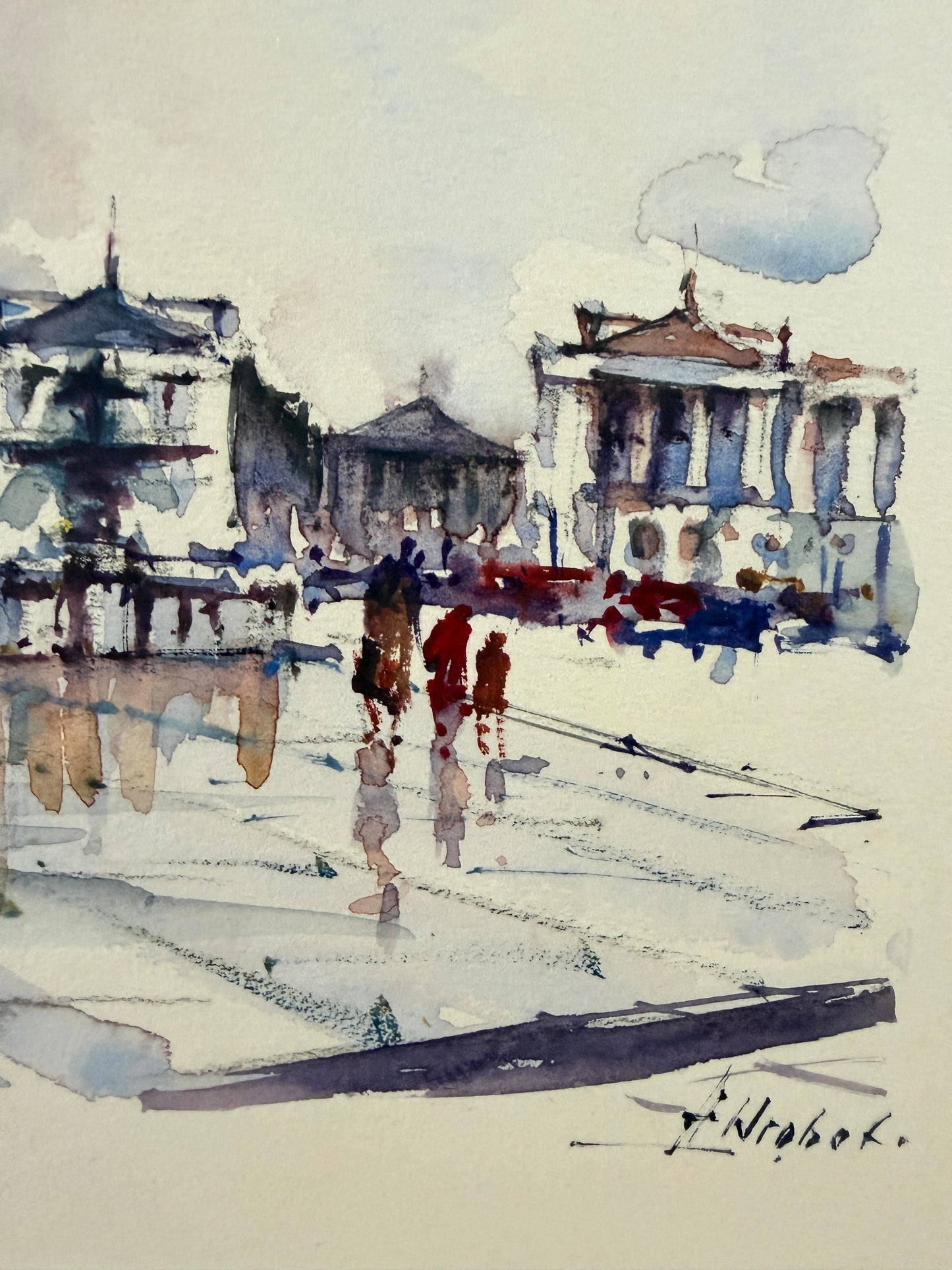 Franz Herbelt Paris Place De La Concorde Signed Framed Cityview Watercolor Gouache