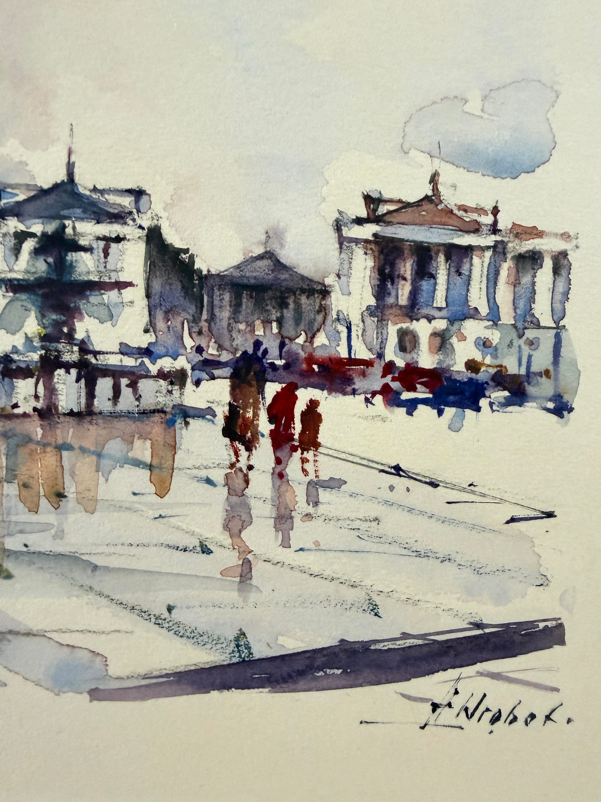 Franz Herbelt Paris Place De La Concorde Signed Framed Cityview Watercolor Gouache
